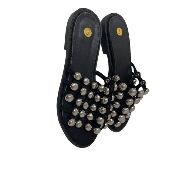 Beaded Black Suede Slide Sandals - Picture 5 of 6